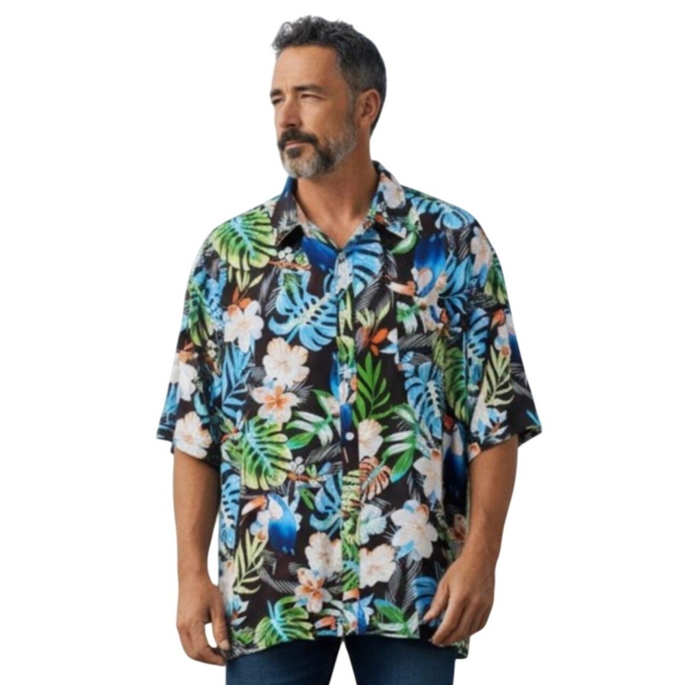 Tunevuse Mens 4XL Tropical Hawaiian Shirt Regular Fit Colorful Toucan Floral
